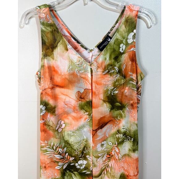 Anthony Original Coral Green Floral Chiffon Overlay Maxi Dress Size Small - Picture 5 of 10